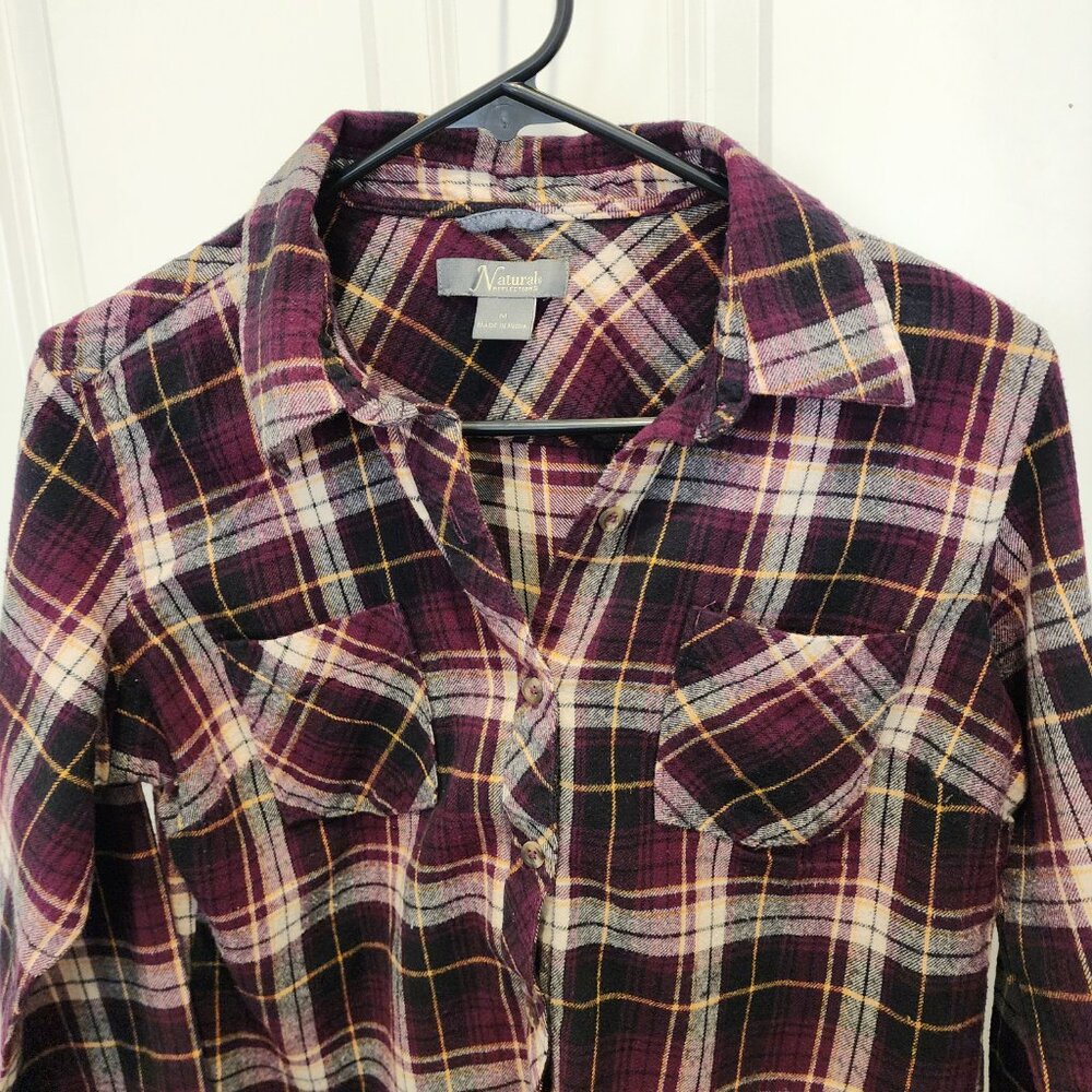 Natural Reflections Womens Plaid Long Sleeve Flannel Shirt, Size Medium - Picture 3 of 6